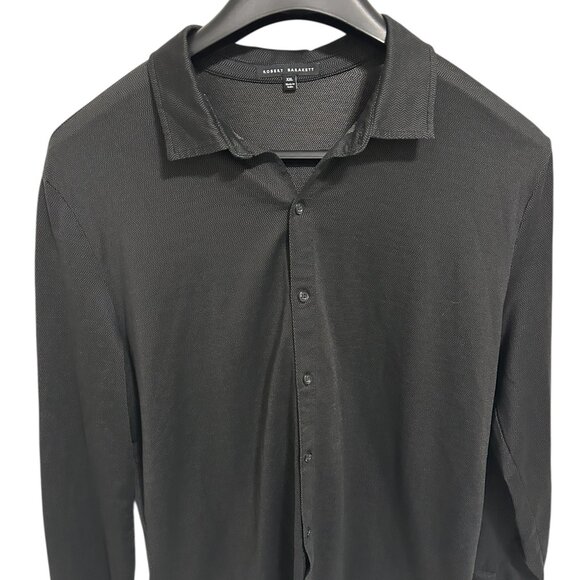 ROBERT BARAKETT Pima Cotton Mesh Knit Full Button Placket Shirt Size XXL Black - Picture 1 of 6